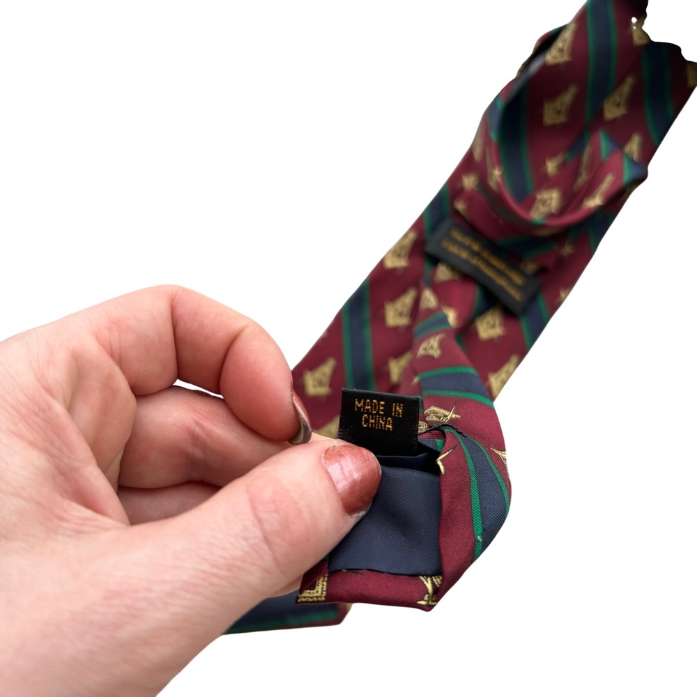 Grand Lodge Pennsylvania Masonic Silk Tie Mens Burgundy Striped Square Vintage - Picture 2 of 8